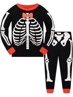 Toddlers Halloween Glow In Dark Skeleton Pajama Set Long Sleeve 6T